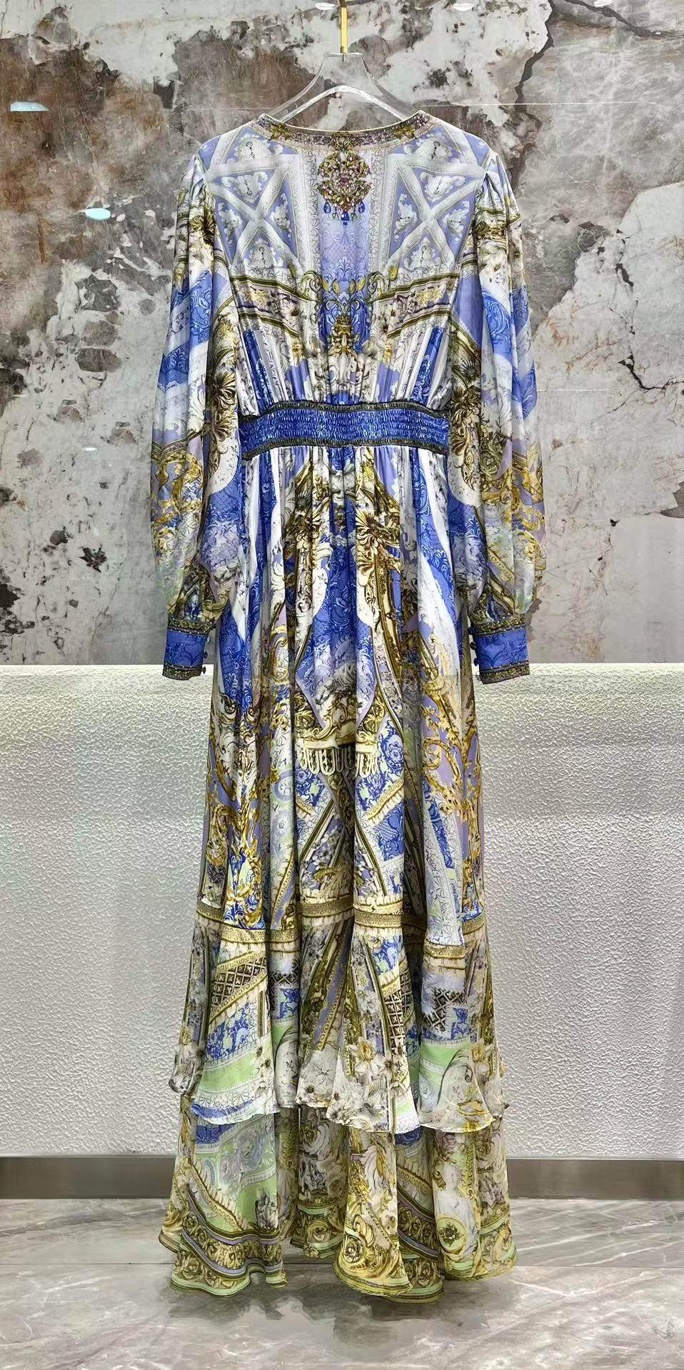 Designer Dress New Bohemian Style V Neck Purple Flower Print Long